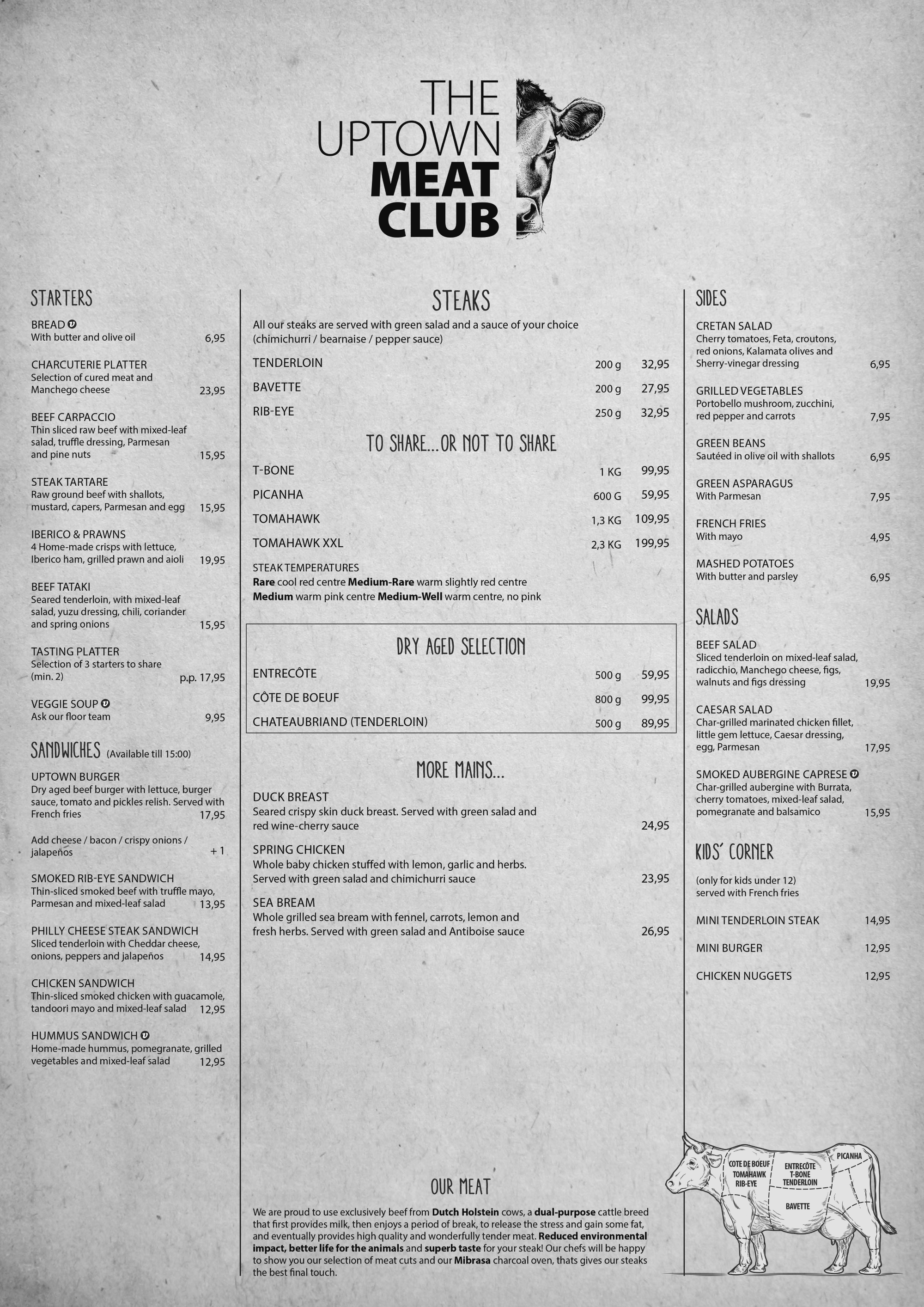 Menu meat restaurant Amsterdam